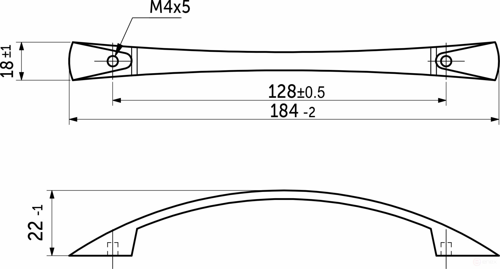Handle meb. bracket met. UN90 128 chrome total length 184