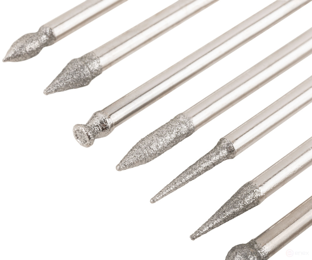 Шарошки, усиленная сталь с алмазным напылением, штифт диам. 3 мм, 20 шт.
