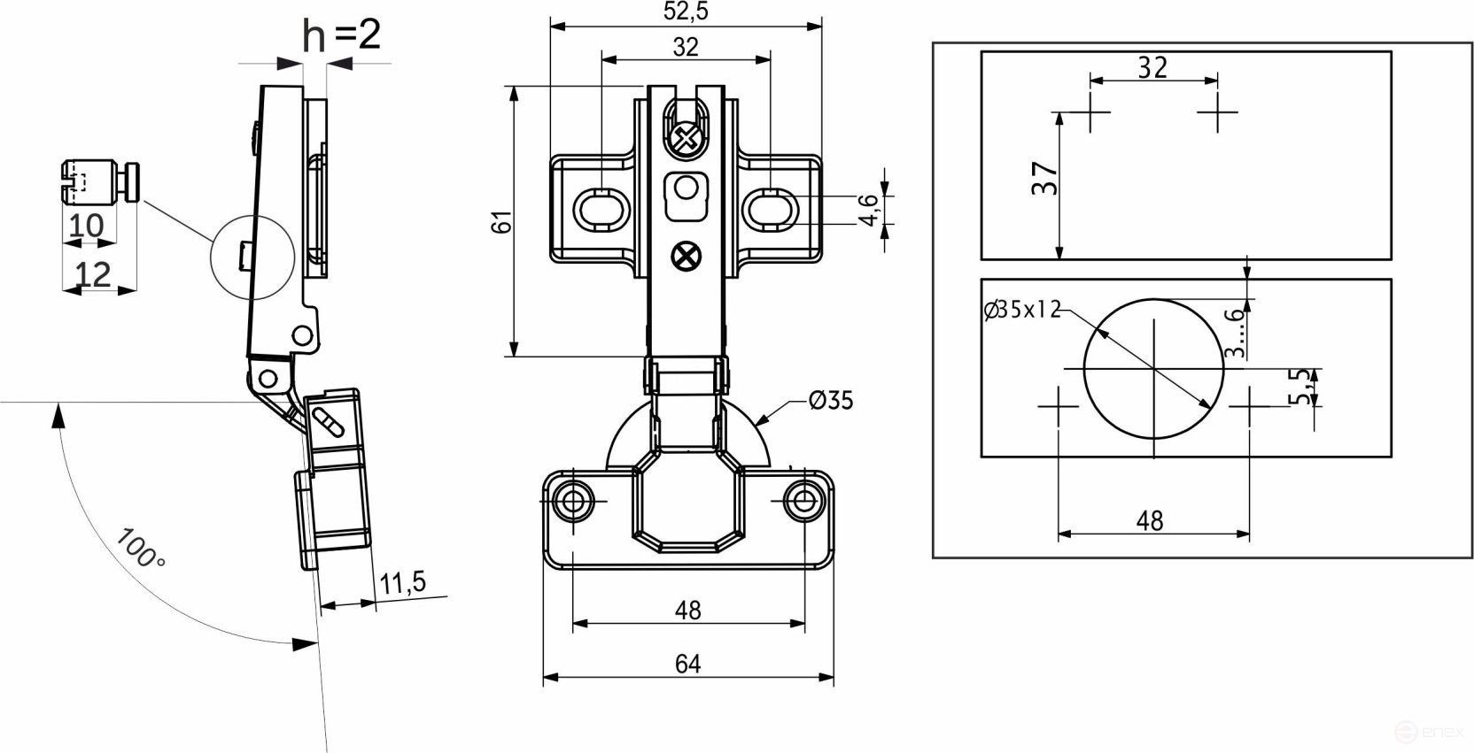 Петля накладная с пружиной 48мм h2 slide-on AKS PLUS 60г (саморезы, заглушки)
