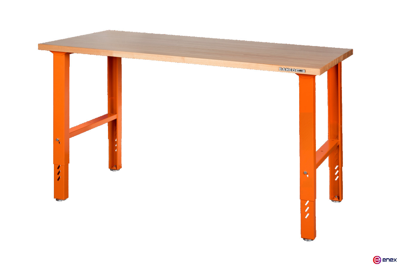 Heavy duty workbench, wooden table top, height adjustable, 4 legs, grey, 1500 x 750 x 1030 mm