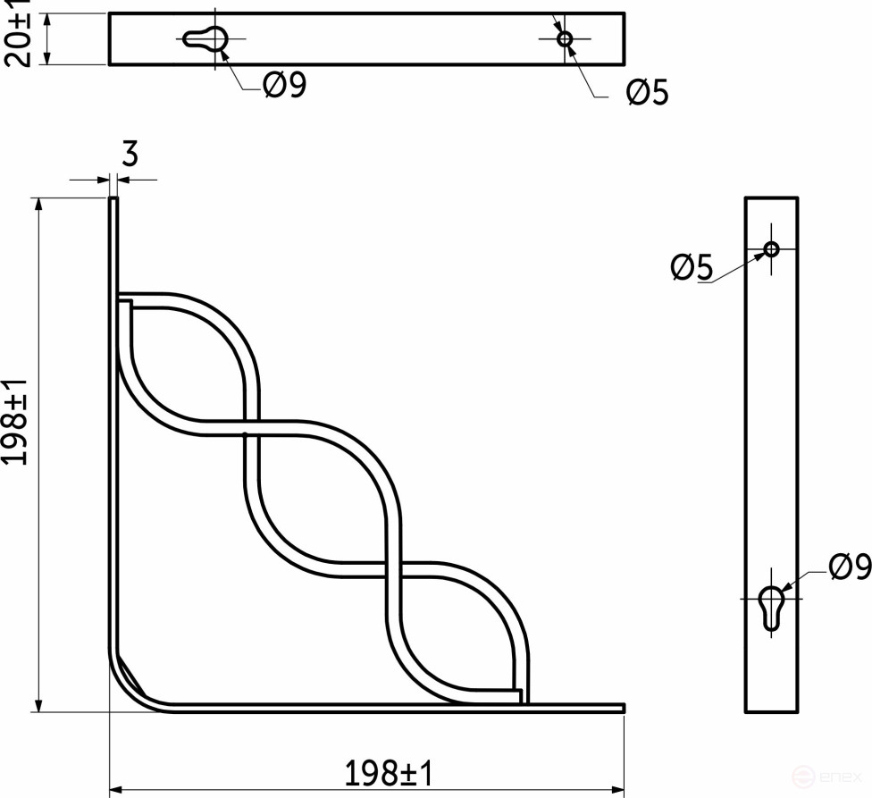 Полкодержатель мет. INFINITY 200*200*20*3, черный AKS