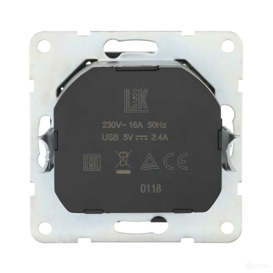 Socket with z/k + 2xUSB connector, 2A (black velvet) LK60