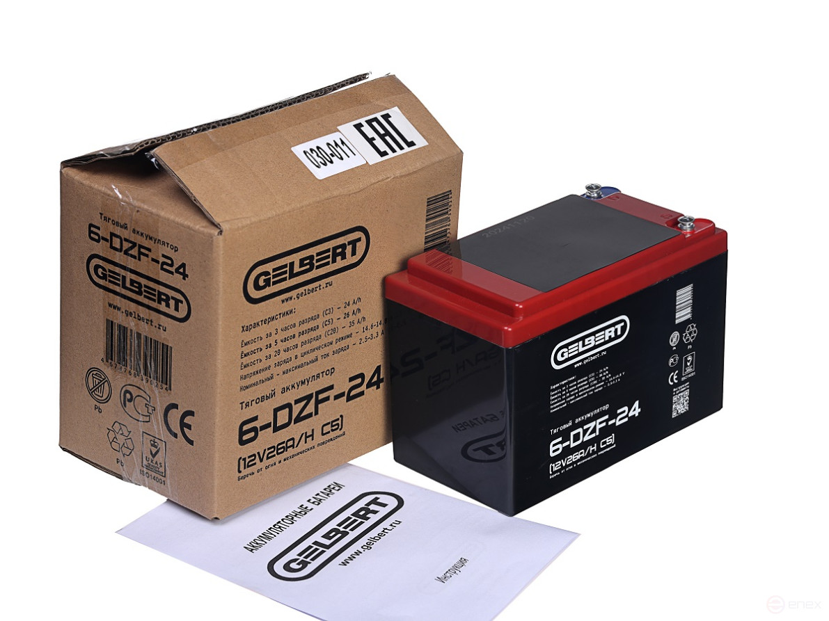 Тяговый аккумулятор Gelbert 6-DZF-24 (12V26A/H C5)