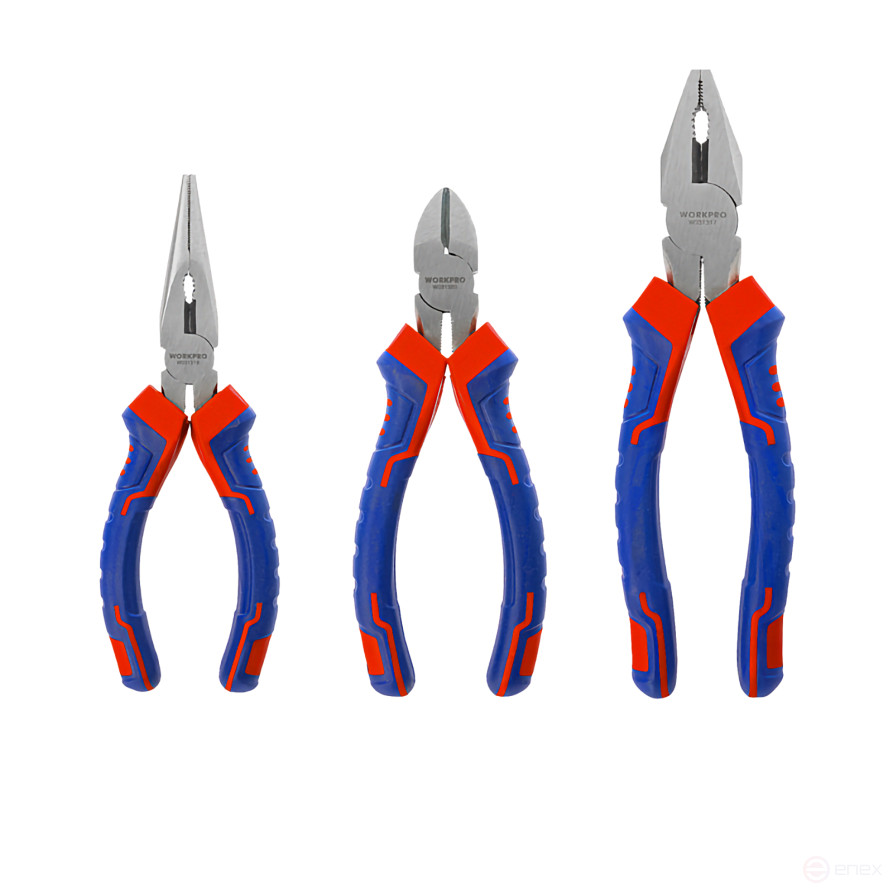 Губцевый инструмент (набор 3 предмета 6+6+8) проф WP201007 WORKPRO