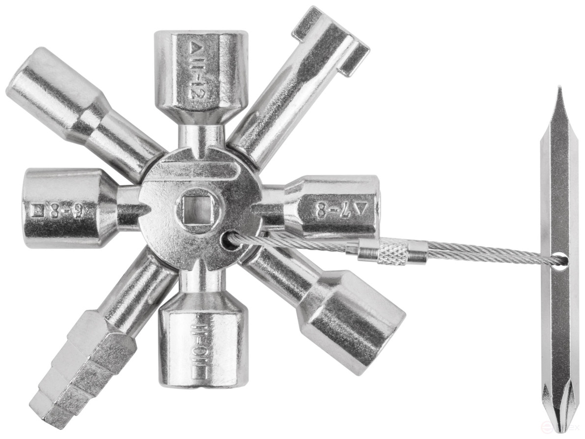 Ключ универсальный для электрошкафов 10-в-1, двусторонняя CrV бита РН2/SL7