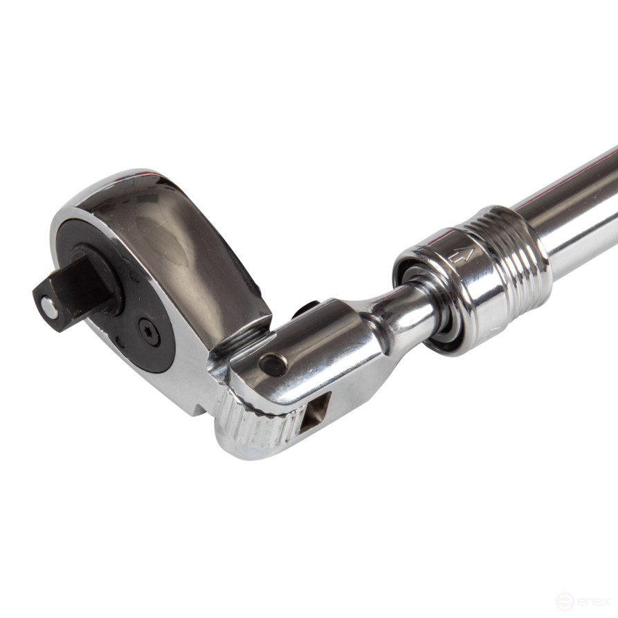 Трещотка 3/8, 250-350 мм, 72 зубца, флажковая с кнопкой, шарнирная, телескопическая с фиксатором МАСТАК 010-33814