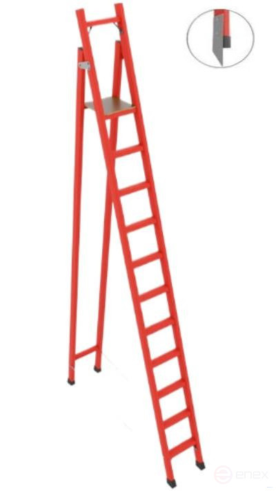 ССС-3,6ТМ диэлектрическая стремянка с симметричной опорой, Телеком, металлические оконцеватели (Мягкий грунт), h=3600мм, h рабочей площадки=2700мм, ступ.11