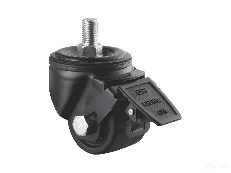 Wheel support d.75 mm with brake and threaded rod M16x25 hardware reinforced