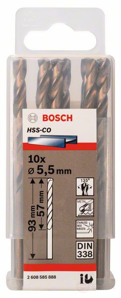 Metal drills HSS-Co , DIN 338 5.5 x 57 x 93 mm, 2608585888