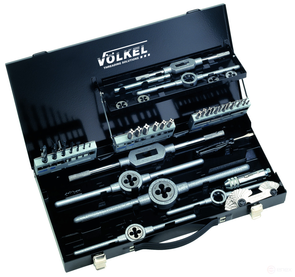 Набор металлорежущего инструмента M3-M12 HSS-E (49151) метчики, плашки, воротки VOLKEL