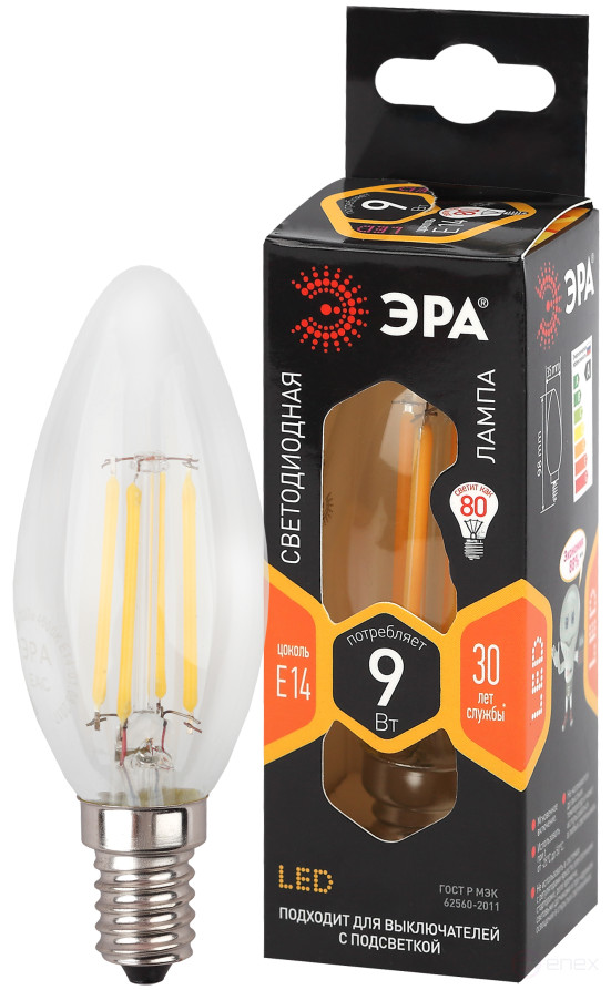 LED ERA Lamp F-LED B35-9w-827-E14 9W Filament Candle Warm White Light E14