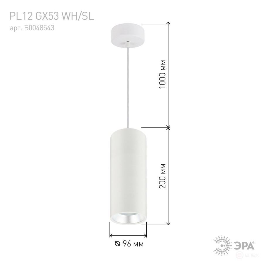 Светильник подвесной ЭРА PL12 GX53 WH/SL под лампу GX53 белый/серебро