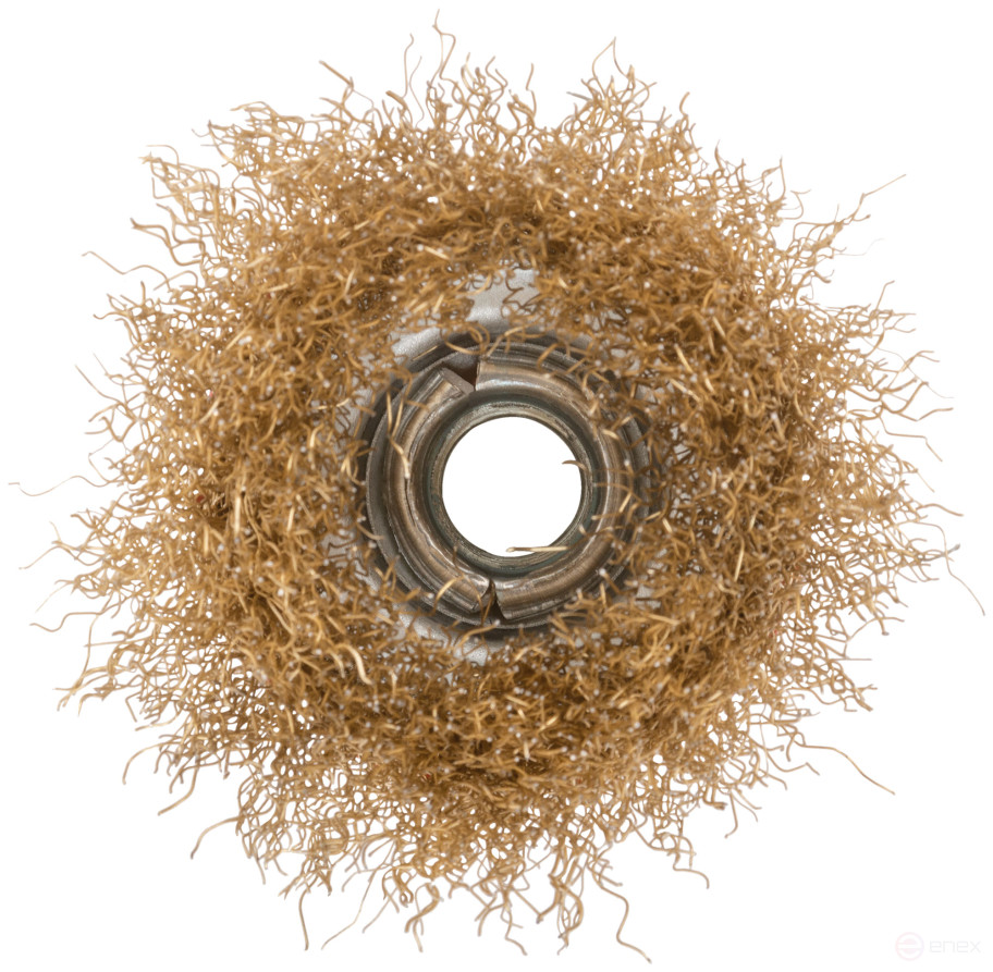 Корщетка чашечная, гайка М14, стальная латунированная волнистая проволока 65 мм