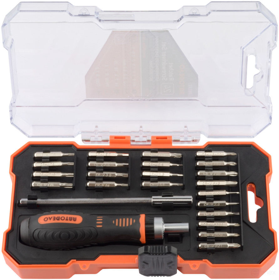 Ratchet screwdriver set with replaceable inserts 24pr.(plast/f) AvtoDelo (30727)