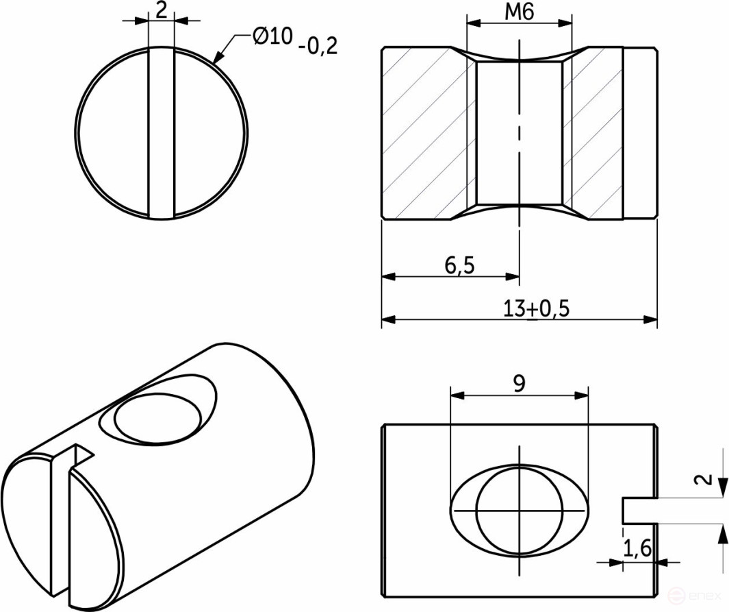 Гайка бочонок М6*10*13 симметричная белый цинк (уп/1тыс.шт) AKS