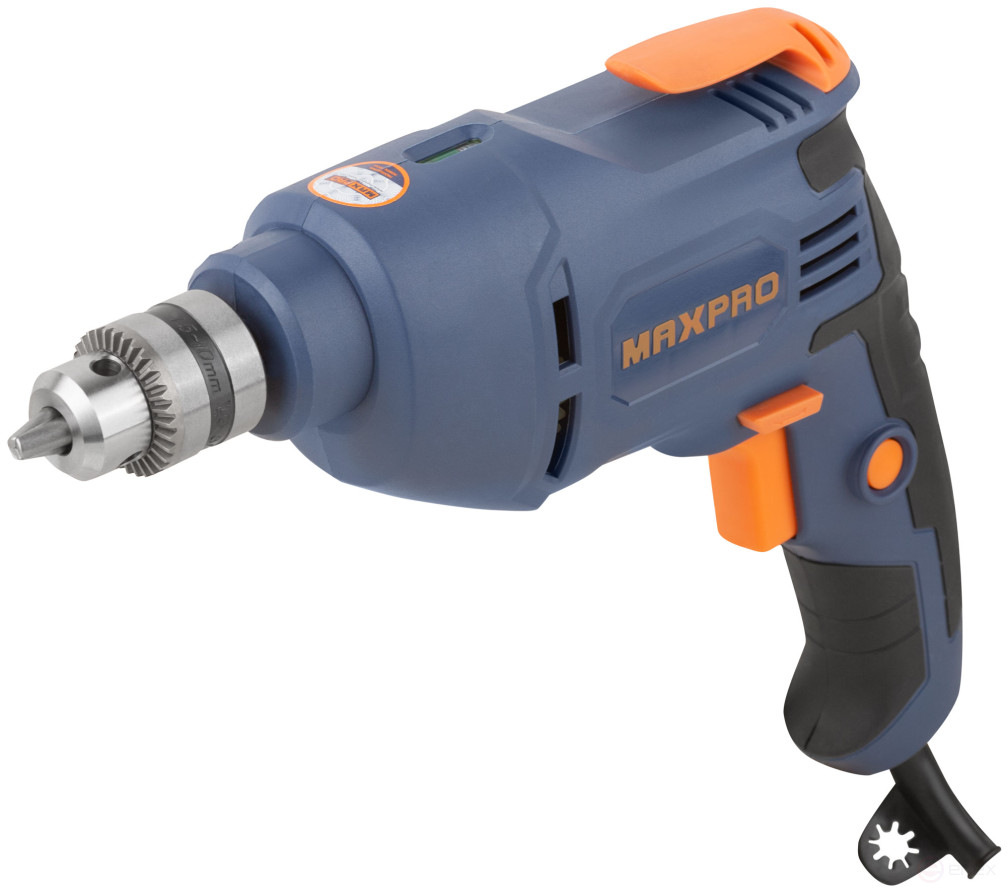 MAX-PRO Дрель электрическая 450 Вт; 0-2700 об/мин; ключевой патрон 0,8-10 мм; 1,2 кг; резиновые вставки; кор.