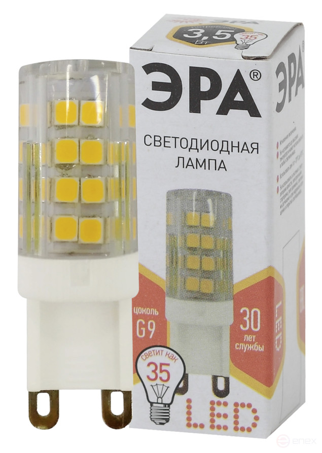 Лампа светодиодная ЭРА STD LED JCD-3,5W-CER-827-G9 3,5Вт керамика капсула теплый белый свет G9