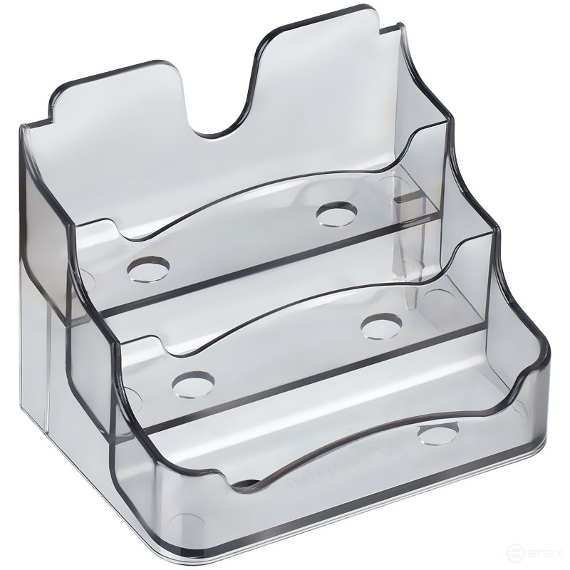 Подставка для визиток настольная СТАММ 70*102мм, 3 отделения, тонированная серая