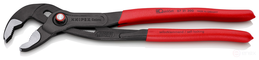 KNIPEX COBRA® QuickSet клещи переставные с фиксатором, быстрая установка, 70 мм (2 3/4"), под ключ 60 мм, L-300 мм, серые, 1-к ручки