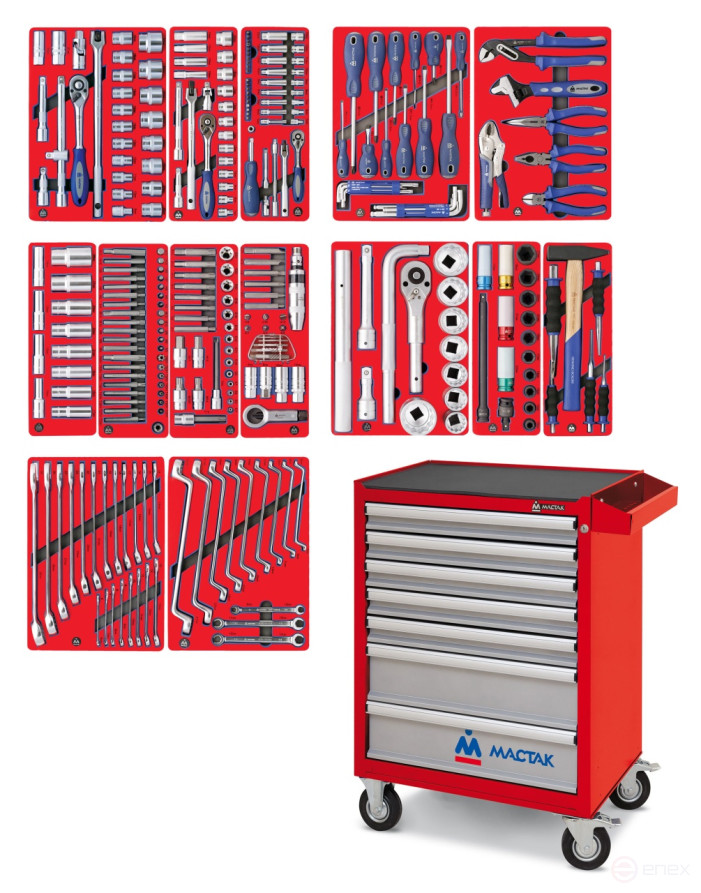 Set of "PROFI" tools in a red cart, 299 items MASTER 52-07299R