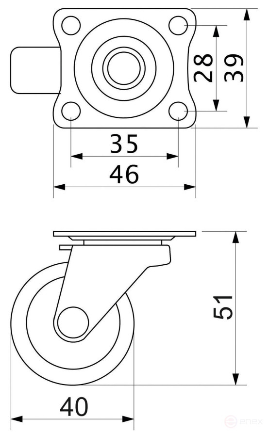 Wheel meb. d38 h51 with a platform with a cut.rim mounted, black AKS