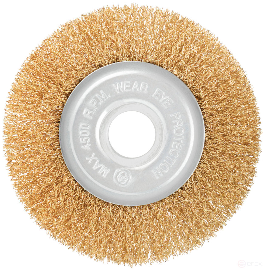 Корщетка-колесо, посадочный диаметр 22,2 мм, стальная латунированная волнистая проволока 125 мм, блистер