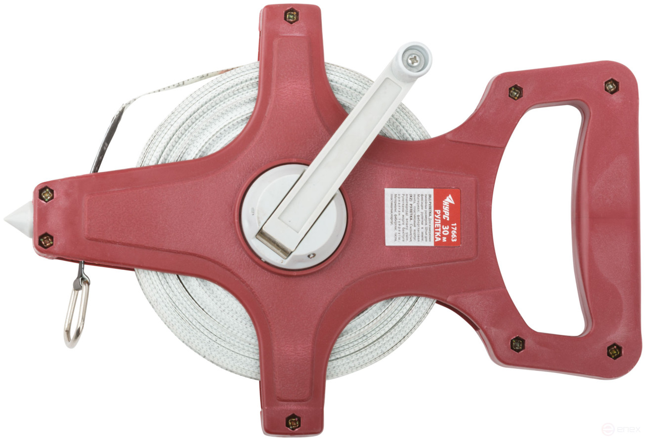 Measuring tape, red open case, fiberglass tape 30 m