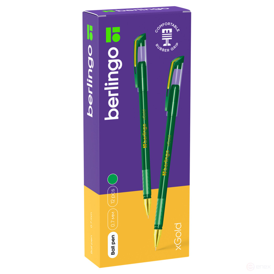 Ручка шариковая Berlingo "xGold" зеленая, 0,7 мм, игольчатый стержень, грип