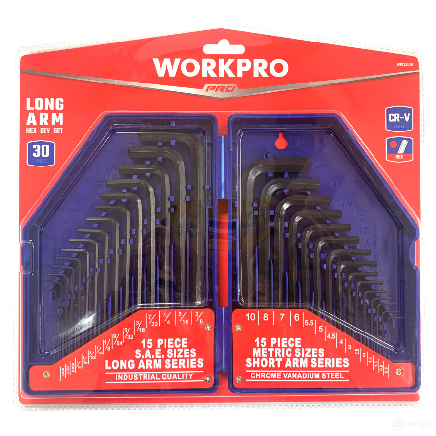 6-sided Long 30pcs MM/Inch Keys in Box Prof WP222018 WORKPRO