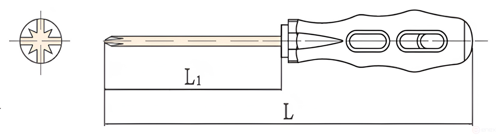 Pozidriv PZ screwdriver 1*75 mm (total 159mm) intrinsically safe alloy BeCu 264-1004, HORTZ