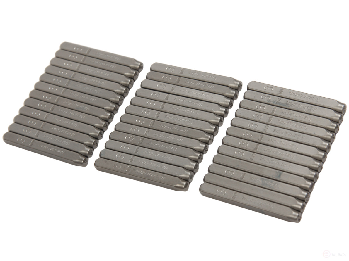 The stamps are letter Cyrillic letters of 3mm (HRC 60+-2 degrees. DIN 1451) JTC