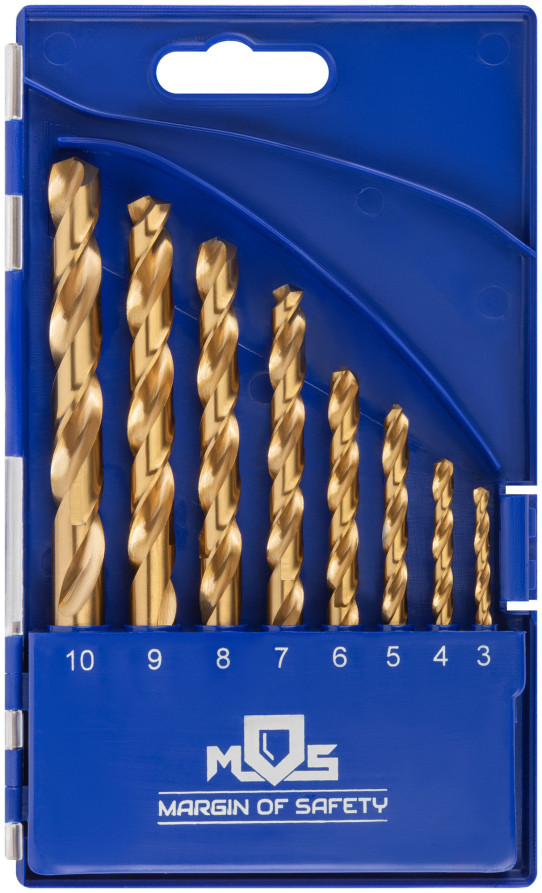 A set of HSS metal drills, ground, titanium coating, 135° sharpening angle, layer. case, 8 pcs. (3-4-5-6-7-8-9-10 mm)