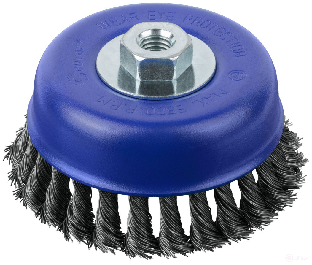 Щетка для УШМ, М14, тип "Чашка", крученая витая проволока 0,5 мм, 125 мм, блистер, CUTOP Profi