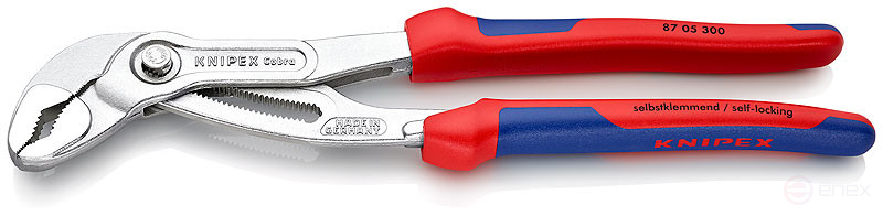 KNIPEX COBRA® adjustable pliers with a lock, 70 mm (2 3/4"), turnkey 60 mm, L-300 mm, chrome, 2-k handles