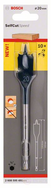 Перовое сверло Self Cut Speed, с шестигранным хвостовиком 20 x 152 mm