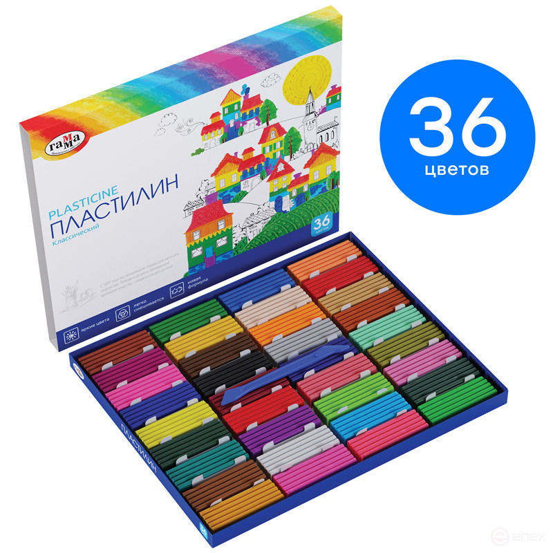Plasticine Gamma "Classic", 36 colors, 720g, with stack, cardboard. packaging