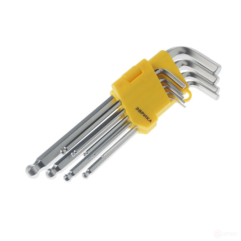 Набор ключей шестигранных ER-15109LB:Г-образных удлиненных с шаром 1.5-10мм 9пр. ЭВРИКА /1/12/60