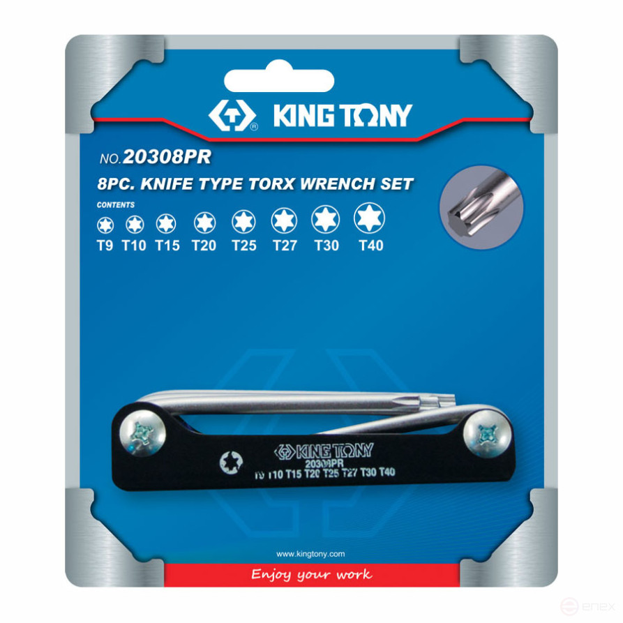 Набор Г-образных Torx, T9-T40, складные, 8 предметов KING TONY 20308PR