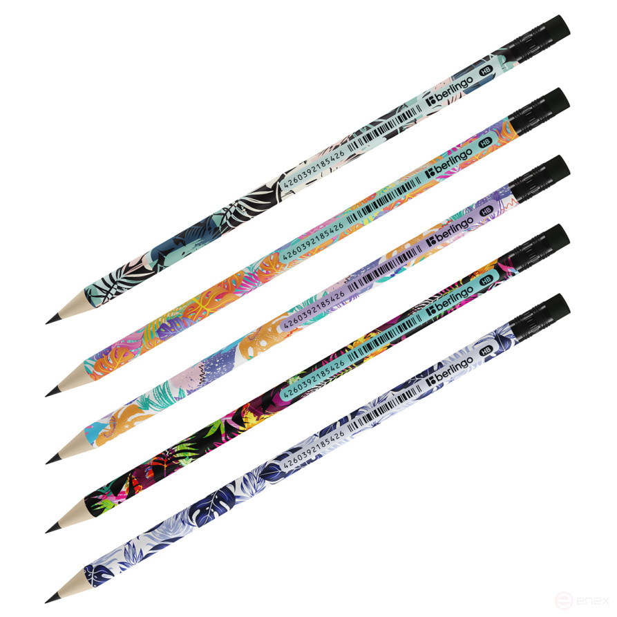 Pencil b/g Berlingo "Jungle" HB, round, sharpened, with eraser, assorted