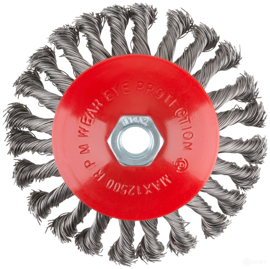Корщетка-колесо с наклоном, гайка М14, стальная витая проволока 125 мм