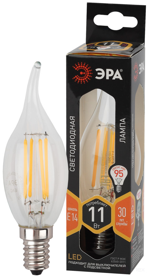 LED ERA Lamp F-LED BXS-11W-827-E14 11W Filament Candle in the wind Warm White light E14