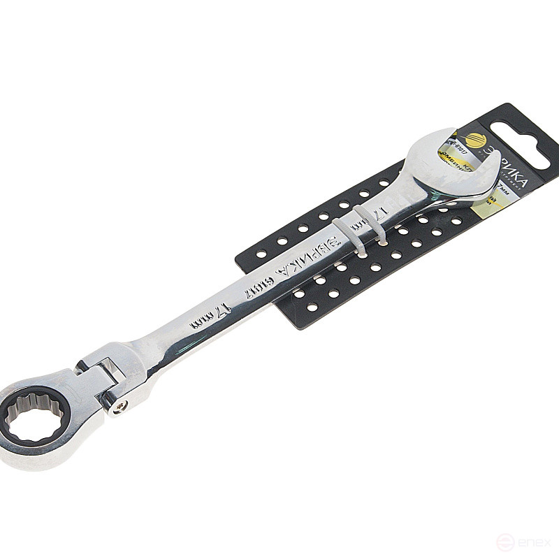 Ключ комбинированный 17мм ER-61017H трещоточный шарнирный (на держателе) ЭВРИКА /1/5/100