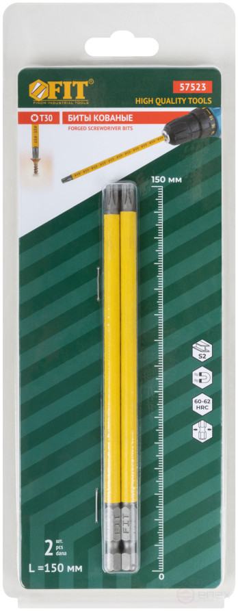 Биты кованые, сталь S2, односторонние 150 мм Т30, Профи 2 шт., блистер