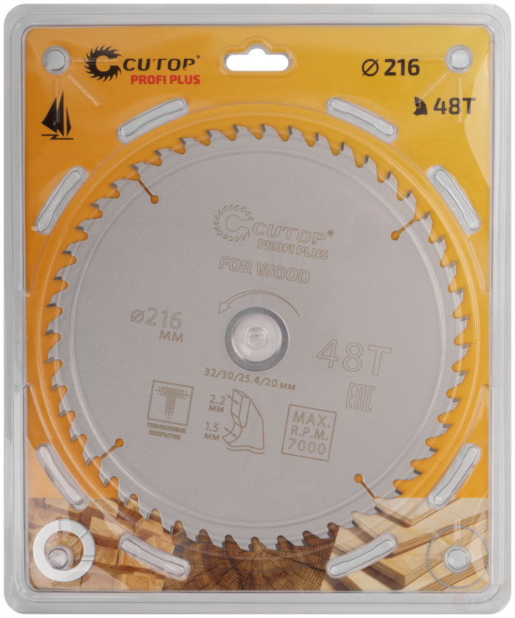 Диск пильный по дереву с тефлоновым покрытием 48Т, CUTOP Profi plus, 216 х 1,5/2,2 х 32/30/25,4/20 мм