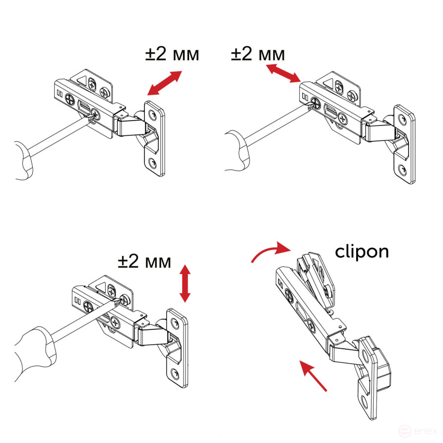 Overhead hinge with door closer 48mm h3 clip-on AKS PLUS 3D (self-tapping screws, plugs)