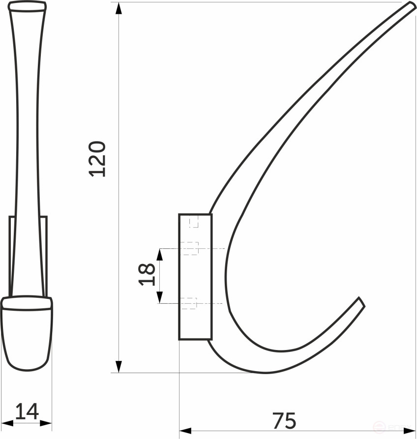 Крючок меб. двухрожковый мет. SKY хром матовый AKS