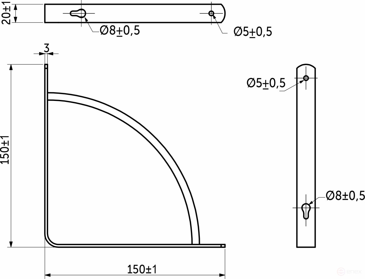 Полкодержатель мет. ORBIT 150*150*20*3, черный AKS