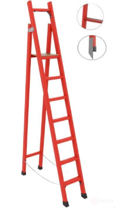 CCC-3.2AM dielectric stepladder with symmetrical support, abrasive coating of steps, metal ends (Soft ground), h=3200mm, h of the working platform=2300mm, steps.7