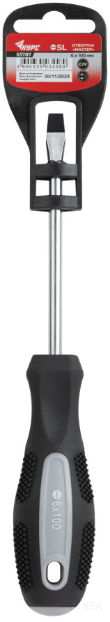 Отвертка "Мастер", CrV сталь, прорезиненная ручка 6х100 мм SL