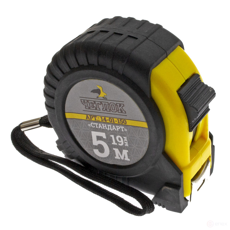 Tape measure, rubberized housing, ABS plastic, Standard series, 5m x 19mm, Cheglock (12/120)
